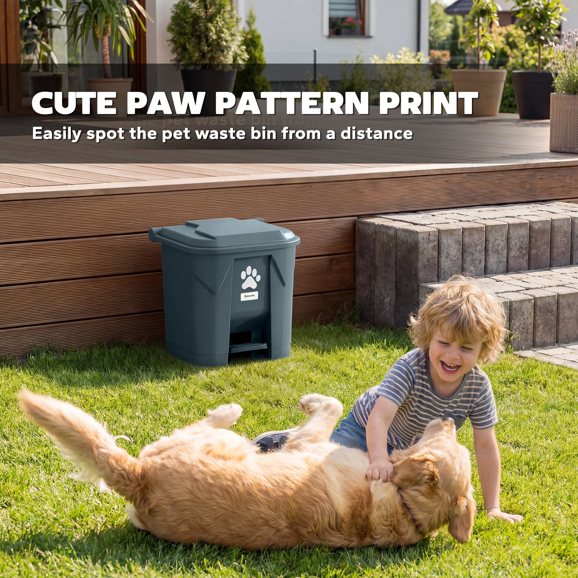 Dog Poop Outdoor Garbage Bin, 8 Gal Pet Waste Garbage Can with Lid and Pedal, Waterproof Plastic Trash Can, Dark Grey
