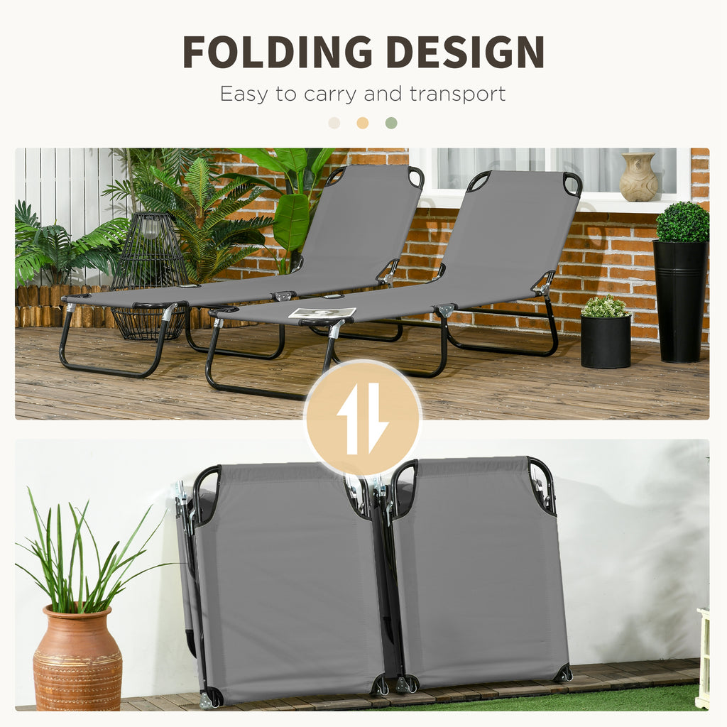 Set of 2 Folding Outdoor Lounge Chair, Sun Tanning Chairs with Reclining Back, Breathable Mesh for Beach Patio, Grey