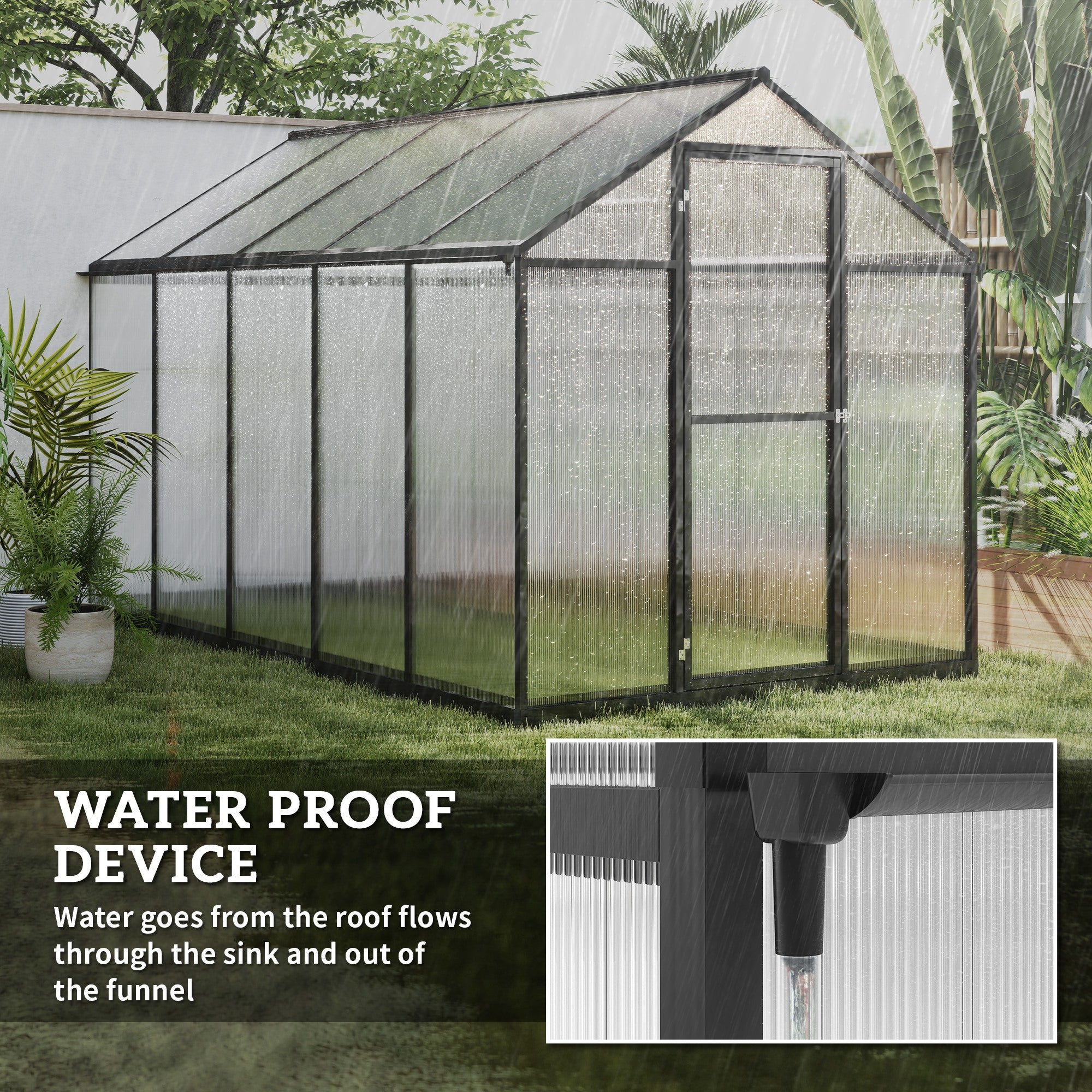 Polycarbonate Greenhouse, Aluminum Walk-In Green House Kit Garden, 6' x 10' x 6.4', Charcoal Grey