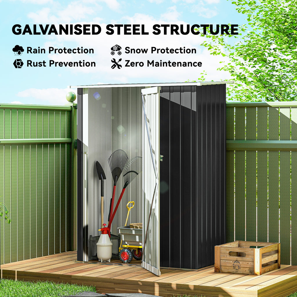5 x 3ft Outdoor Storage Shed Metal Garden Shed Cabanon with Sloped Roof, Lockable Door for Tool, Grey