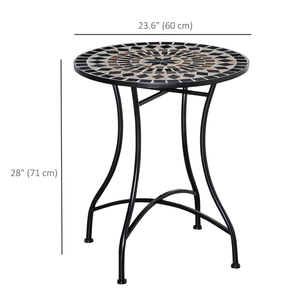 Mosaic Patio Table, Round Coffee Table with Metal Frame, Garden Furniture for Outdoor, Poolside, Black