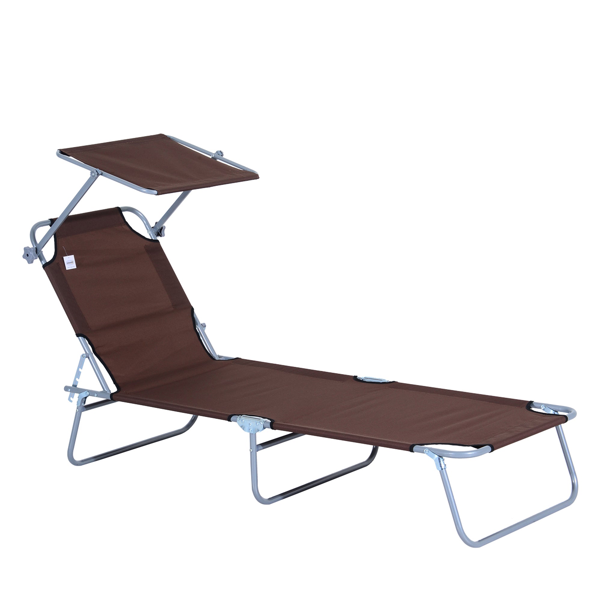 Outdoor Lounge Chair, Adjustable Folding Chaise Lounge,  Tanning Chair with Sun Shade for Beach, Camping, Hiking, Backyard, Brown