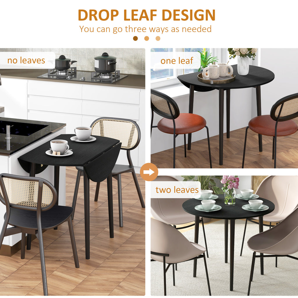 Folding Dining Table, Round Drop Leaf Kitchen Table for Small Spaces with Wood Legs, Distressed Black