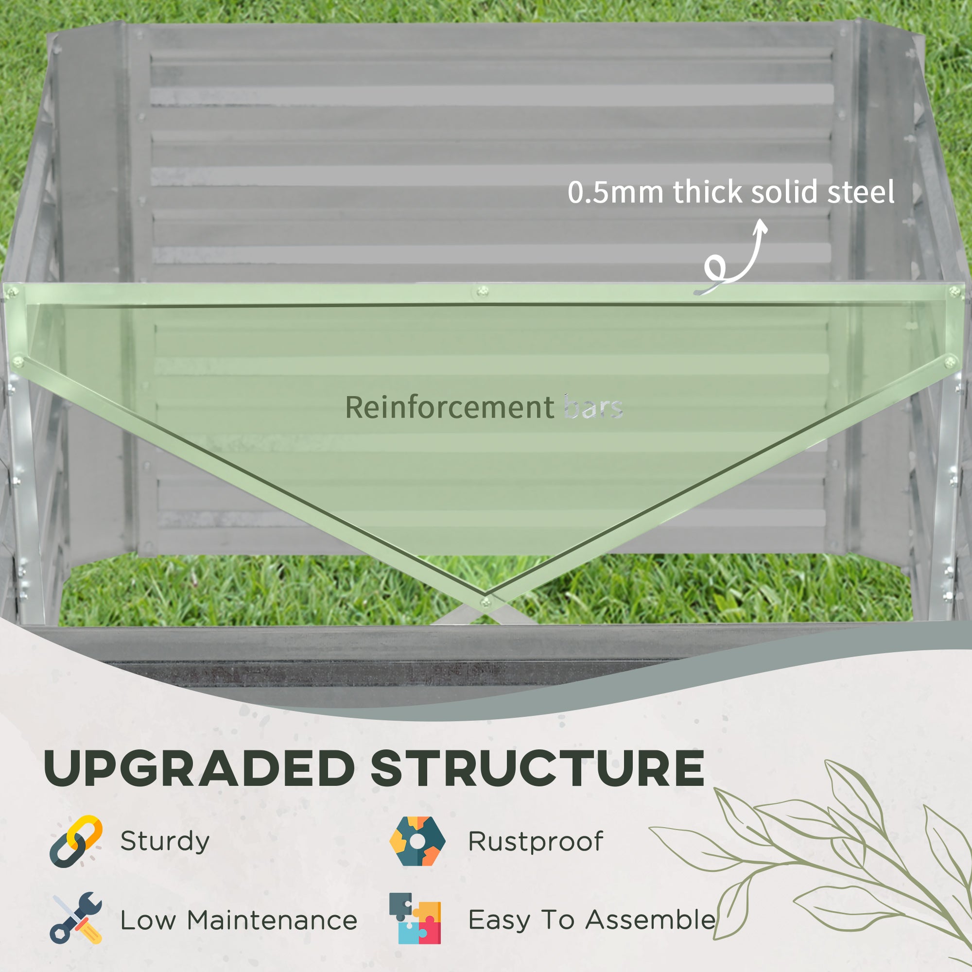 Galvanized Raised Garden Bed, Steel Outdoor Planters with Reinforced Rods, 71" x 35" x 23", Light Grey