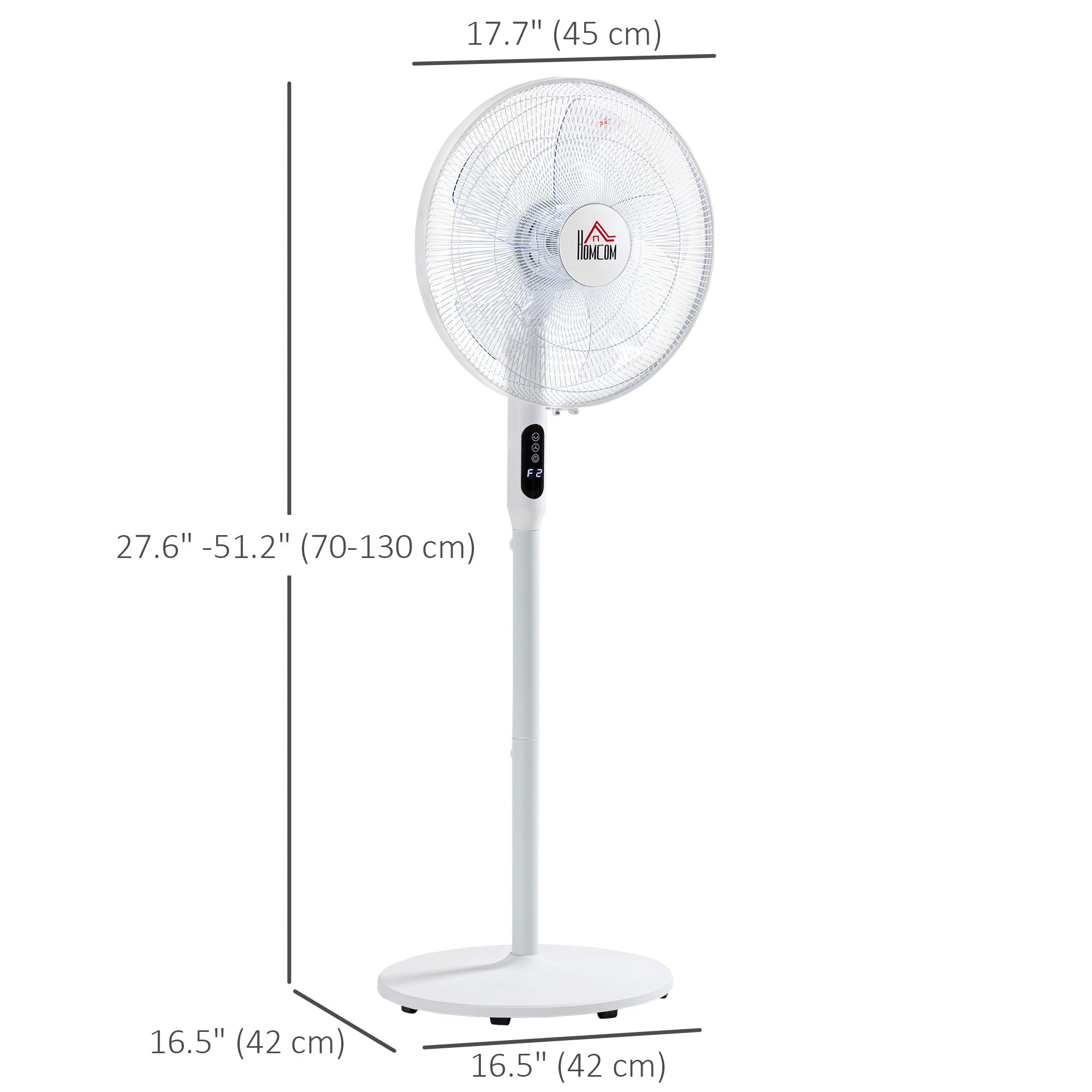 Floor Standing Fan with Remote Control, Oscillating, LED Screen, Stand Up Cooling Fan, Tall Pedestal Electric Fan for Home Bedroom, White