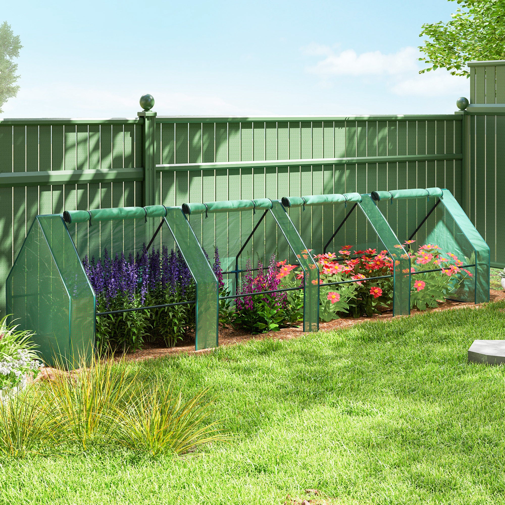Portable Mini Greenhouse Tunnel Growing Tent Plants Flower Warm House w/ Zippered Roll-up Doors, Green