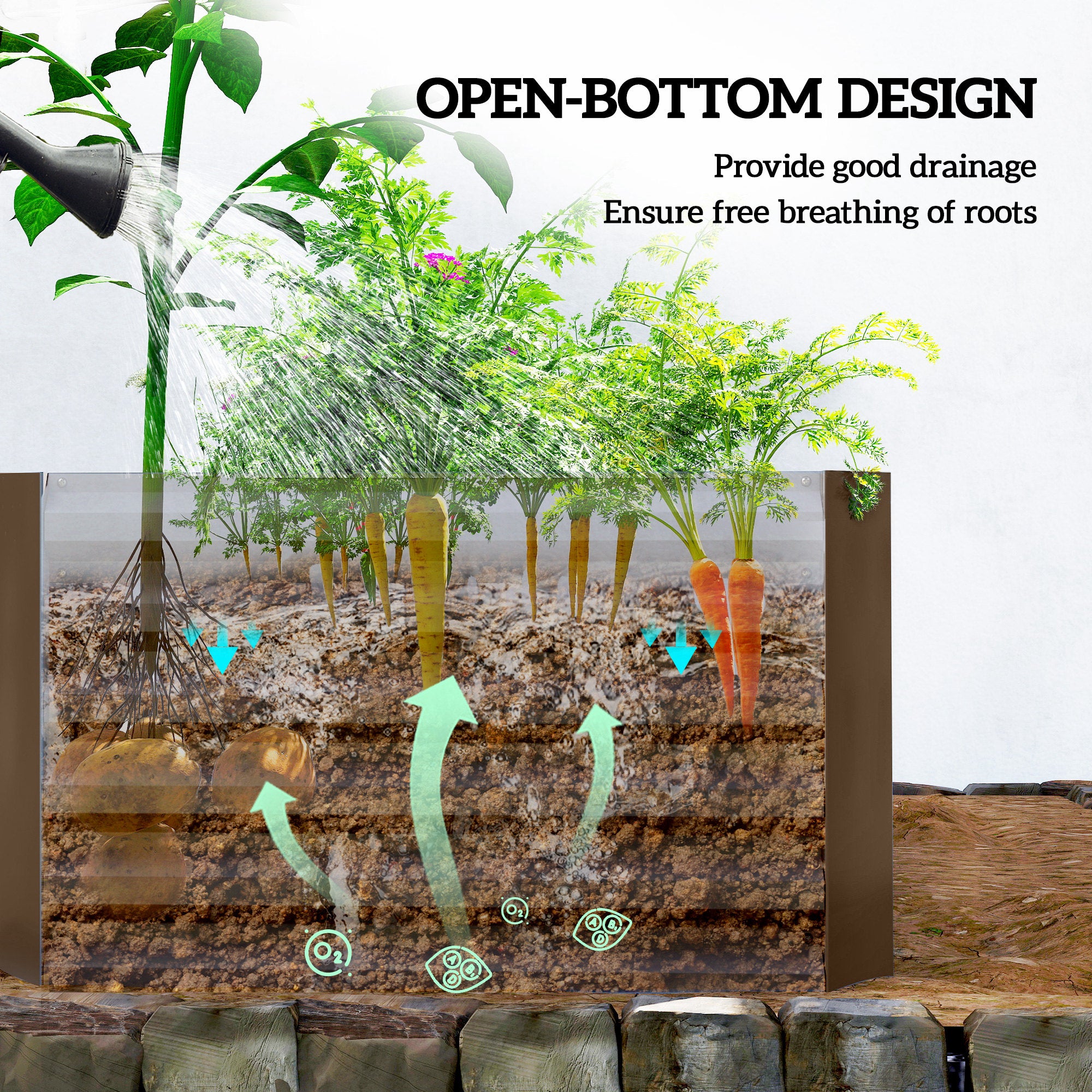 6' x 3' x 2' Raised Garden Bed, Galvanized Planter Box for Growing Flowers, Herbs and Vegetables, Brown