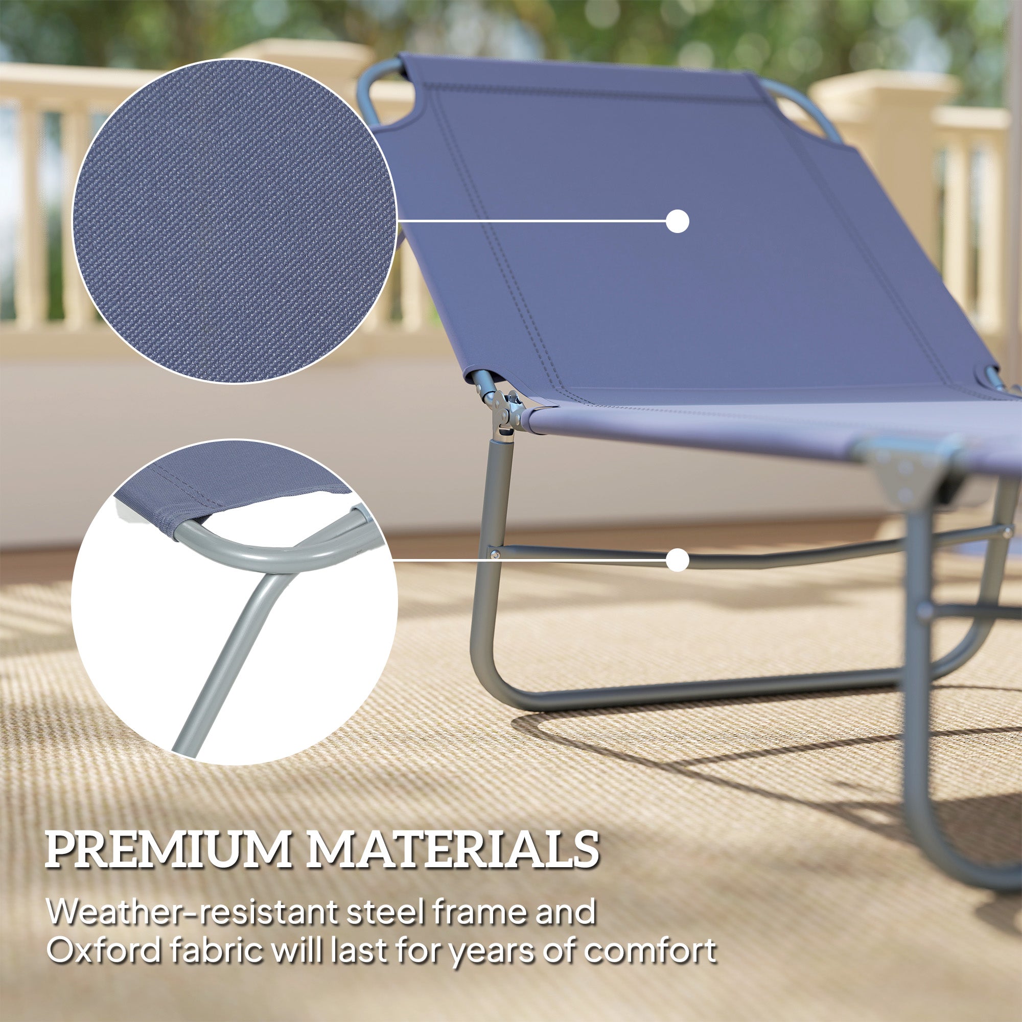 Folding Outdoor Lounge Chair Reclining Tanning Chair with Breathable Mesh Fabric for Patio Garden Pool, Navy Blue