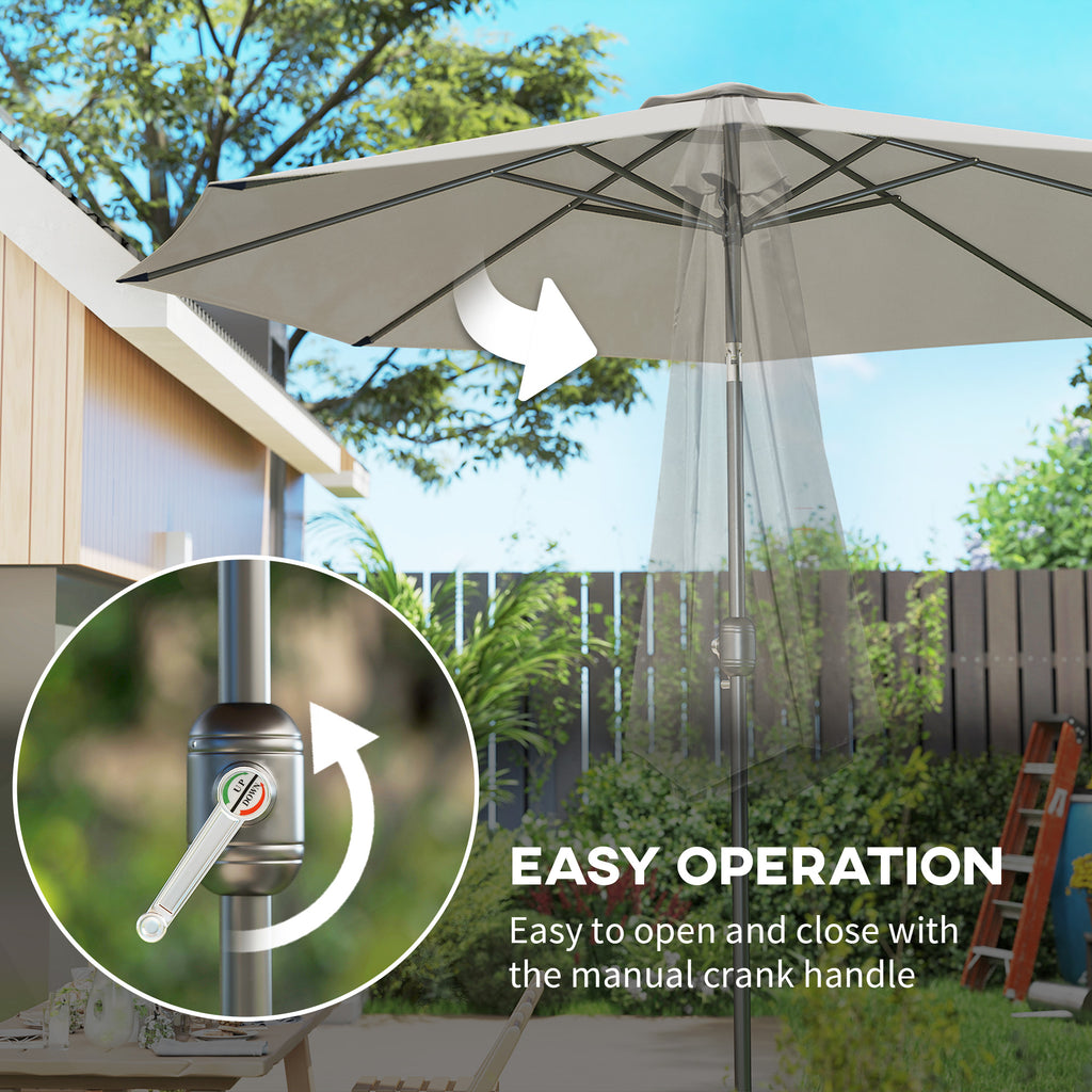 10' x 8' Round Market Umbrella, Patio Umbrella with Crank Handle and Tilt, Outdoor Parasol for Garden, Bench, Lawn, Light Grey