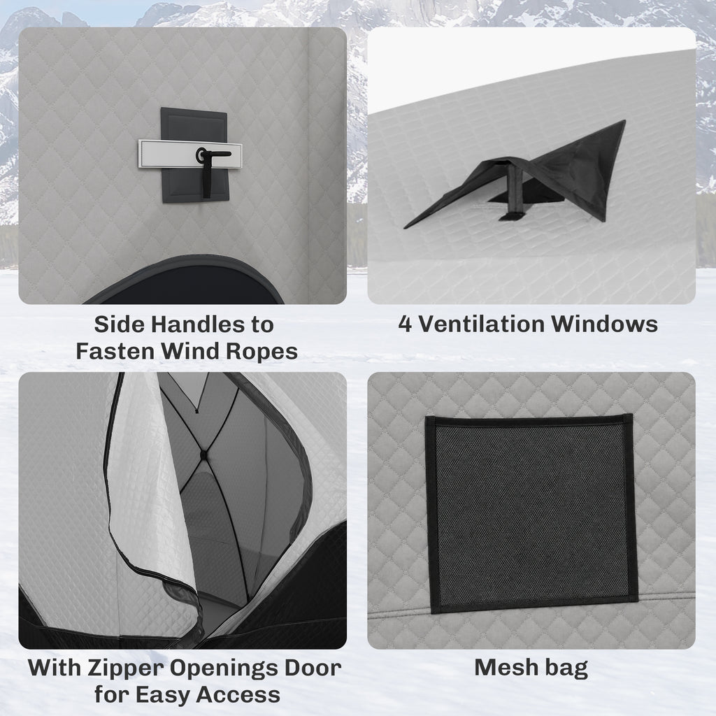 8-Person Insulated Ice Fishing Tent Shelter with Ventilation Windows and Carry Bag, for -22â„‰, Grey