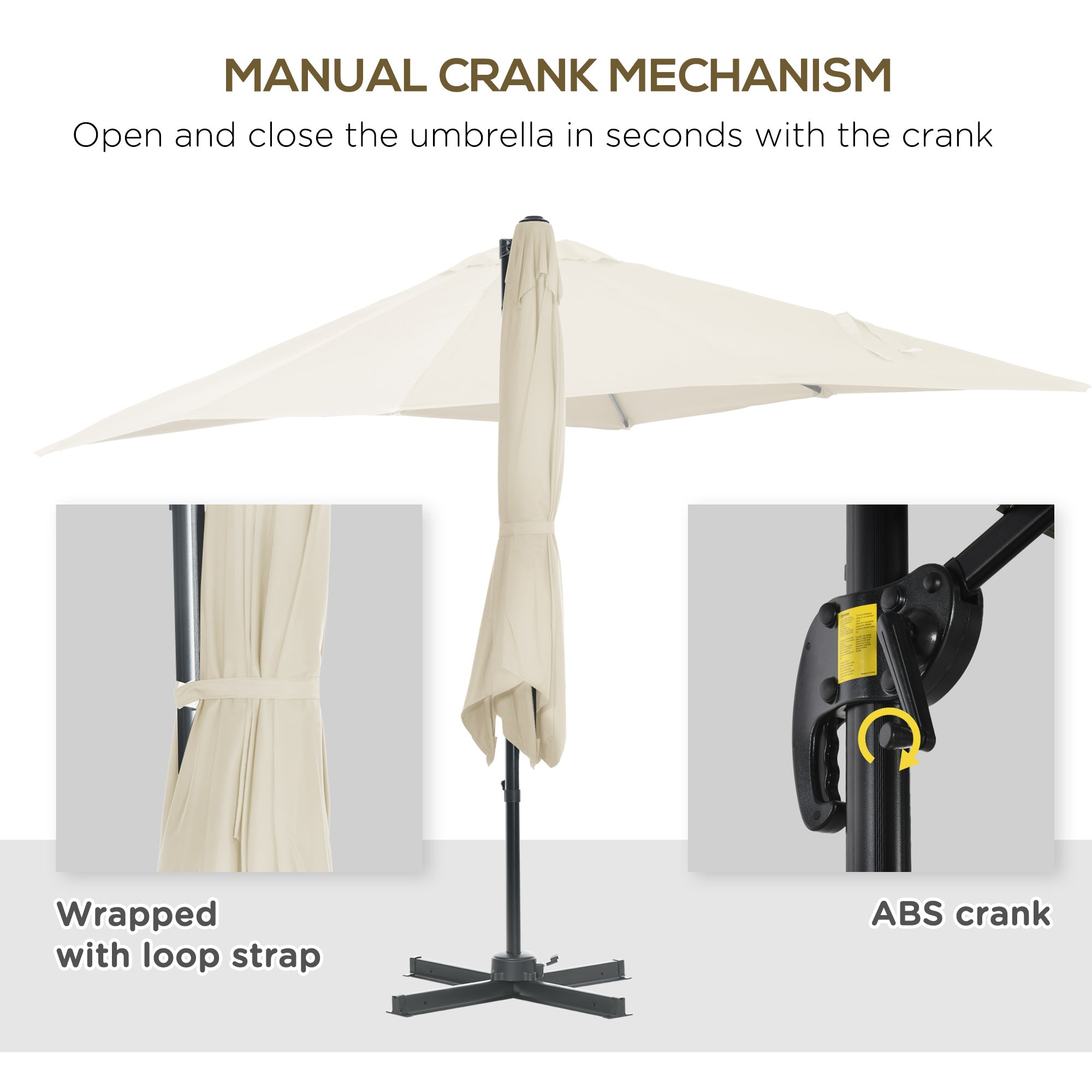 8' x 8' Square Patio Hanging Offset Umbrella with 360Â° Rotation, Aluminum Outdoor Cantilever Parasol with Crank & Tilt, Sun Canopy Shelter with Cross Base, White