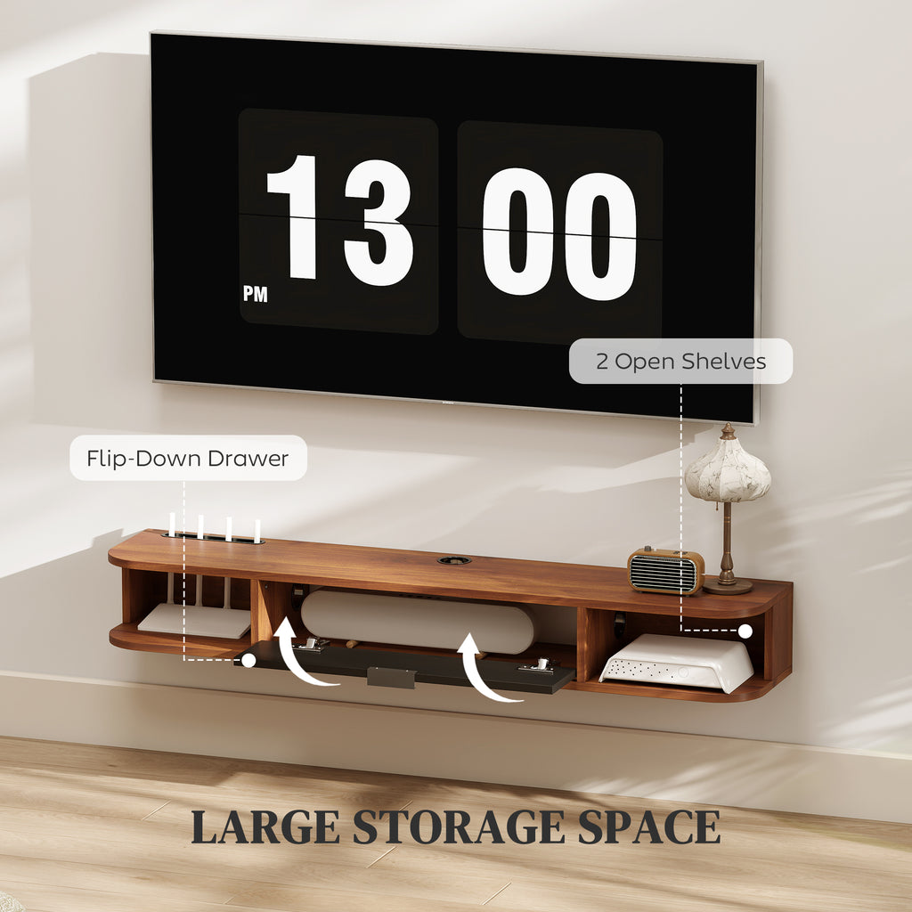 47" Floating TV Stand for TVs up to 50 Inch, Wall Mounted Media Console with Flip Drawer and 2 Open Shelves, Walnut