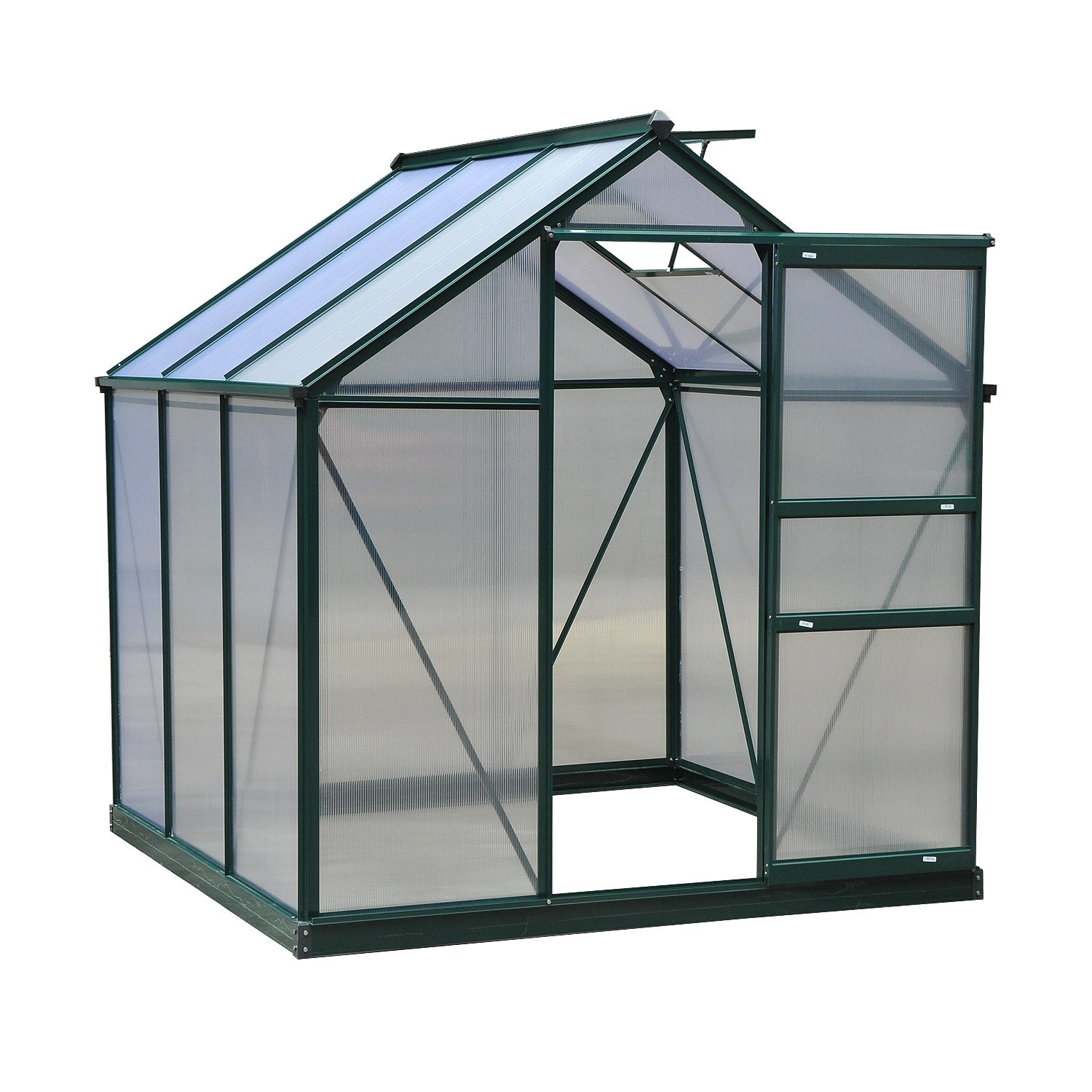 6.2' x 6.3' x 6.6' Clear Polycarbonate Greenhouse Large Walk-In Green House Garden Plants Grow Galvanized Base Aluminium Frame w/ Slide Door