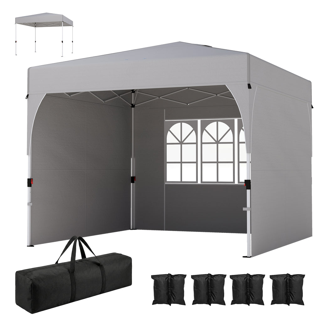 9.6 x 9.6 ft Pop Up Canopy Tent with 3 Sidewalls, UPF 50+ 1-Button Push Easy Setup Outdoor Instant Canopy, Light Grey