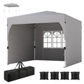 9.6 x 9.6 ft Pop Up Canopy Tent with 3 Sidewalls, UPF 50+ 1-Button Push Easy Setup Outdoor Instant Canopy, Light Grey