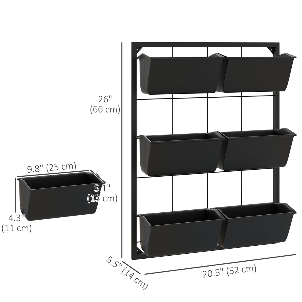 3-Tier Wall Planter with 6 Pots for Indoor and Outdoor Use, Hanging Plant Holder, Self Draining Wall Mounted Planter