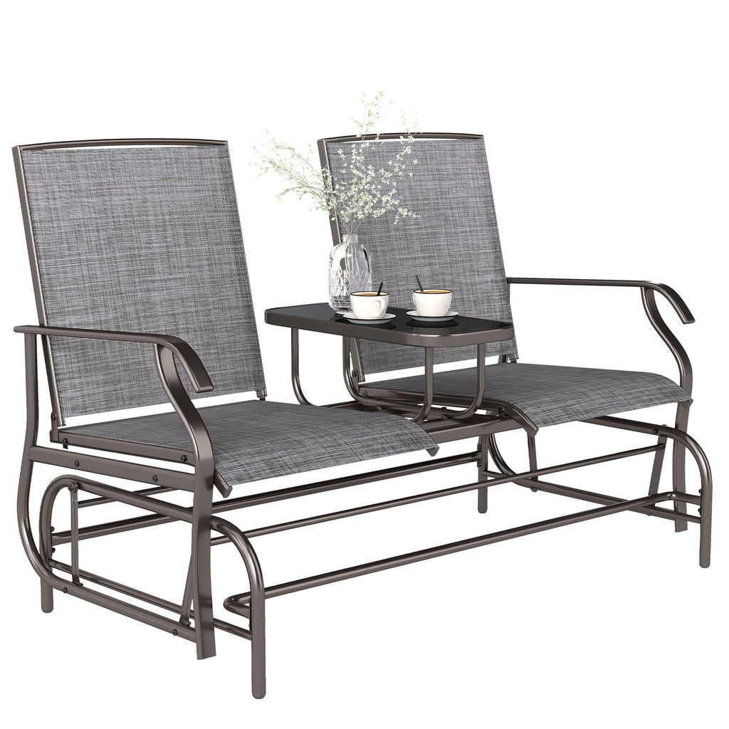 Patio Glider Rocking Chair 2 Person Outdoor Loveseat Rocker Garden Furniture Bench, Grey