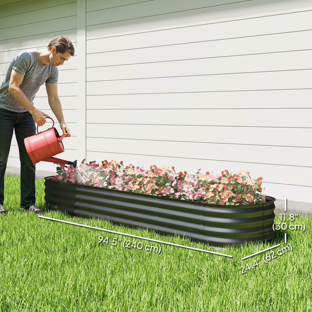 7.9 x 2 x 1ft Galvanized Raised Garden Bed Kit, Metal Planter Box with Safety Edging, Dark Grey