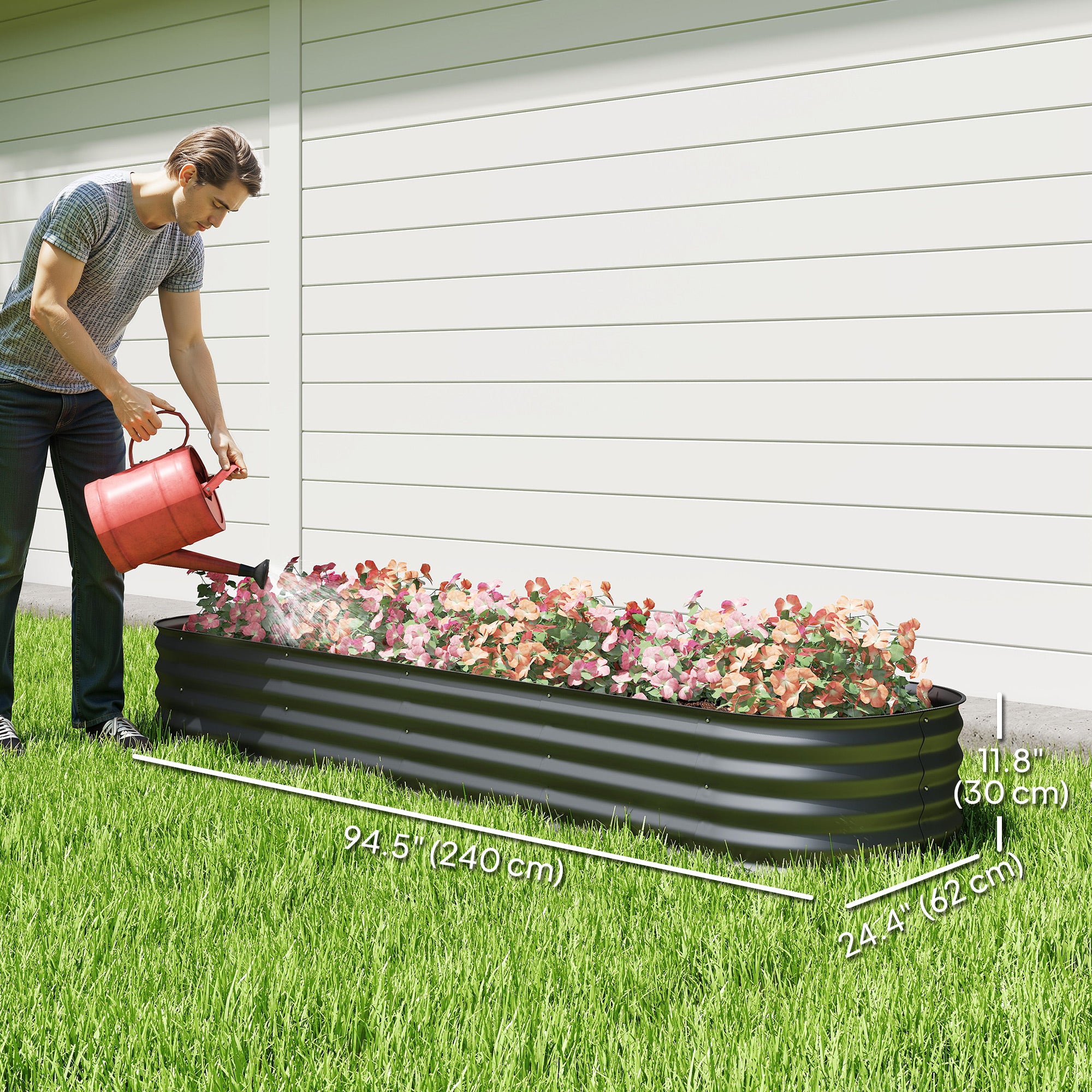 7.9 x 2 x 1ft Galvanized Raised Garden Bed Kit, Metal Planter Box with Safety Edging, Dark Grey