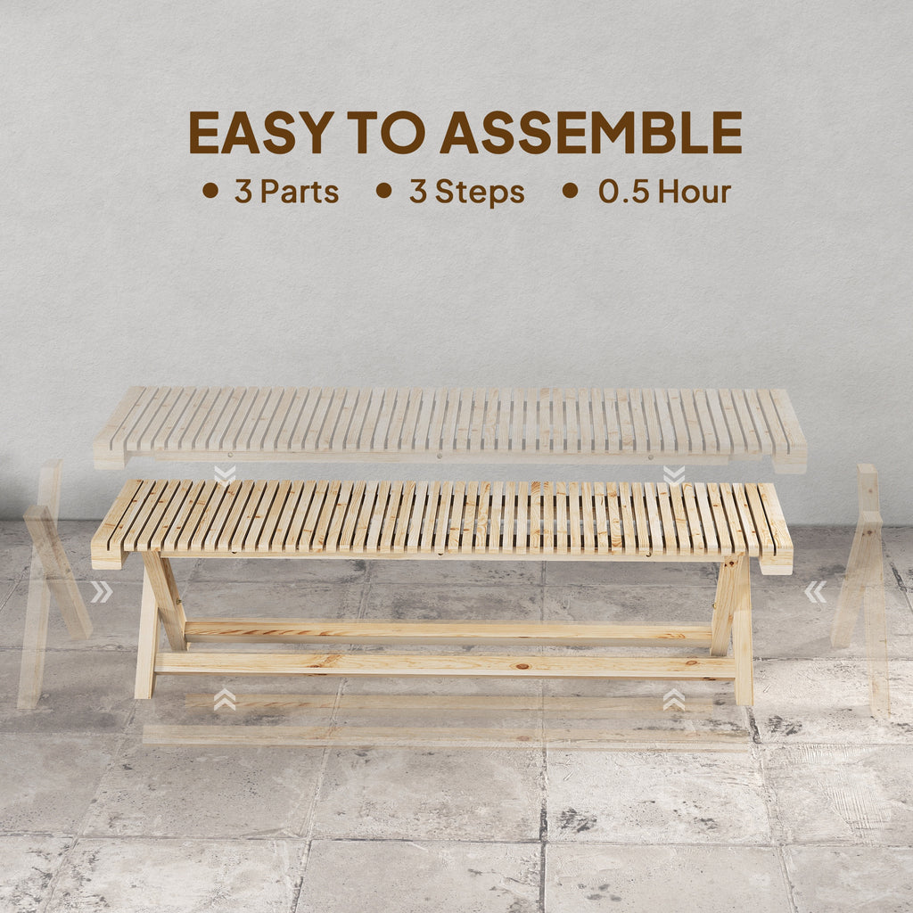 55.1" Garden Bench 2-Seater Outdoor Bench with Slatted Seat for Patio Porch, Natural Wood Finish