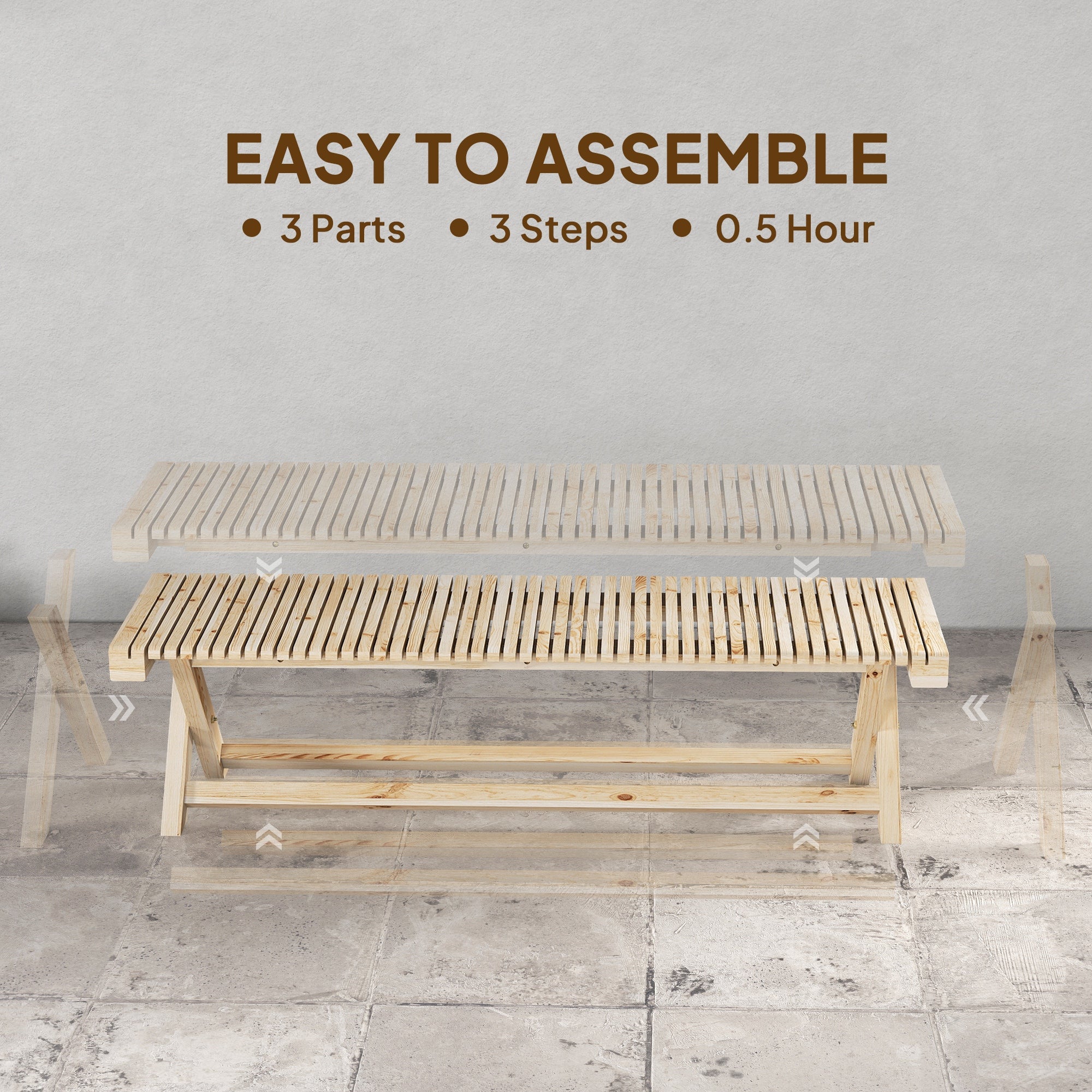 55.1" Garden Bench 2-Seater Outdoor Bench with Slatted Seat for Patio Porch, Natural Wood Finish