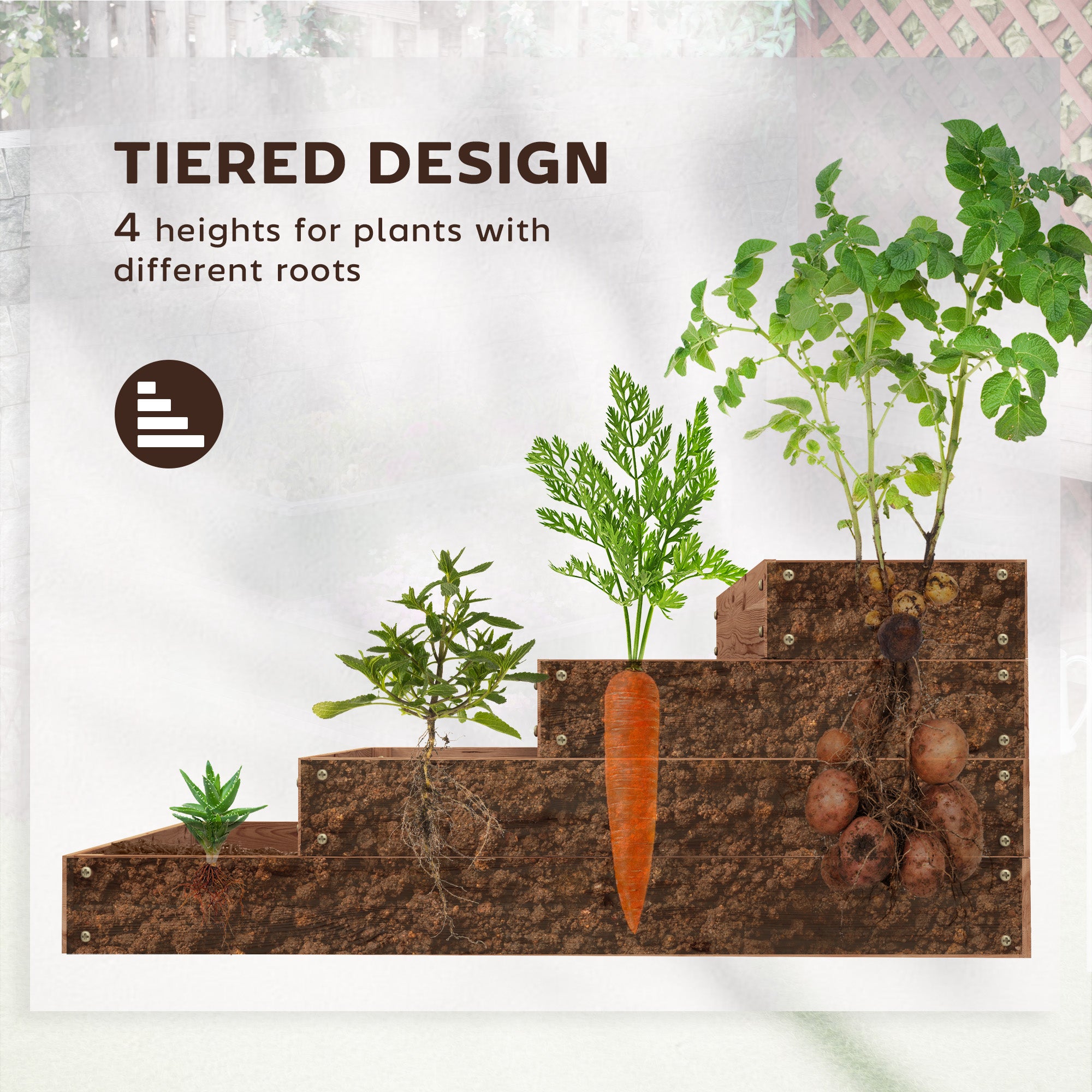 4-Tier Raised Garden Bed, Vertical Wooden Elevated Planter Box Kit with Liner for Vegetable, Flower, Herb, Dark Brown