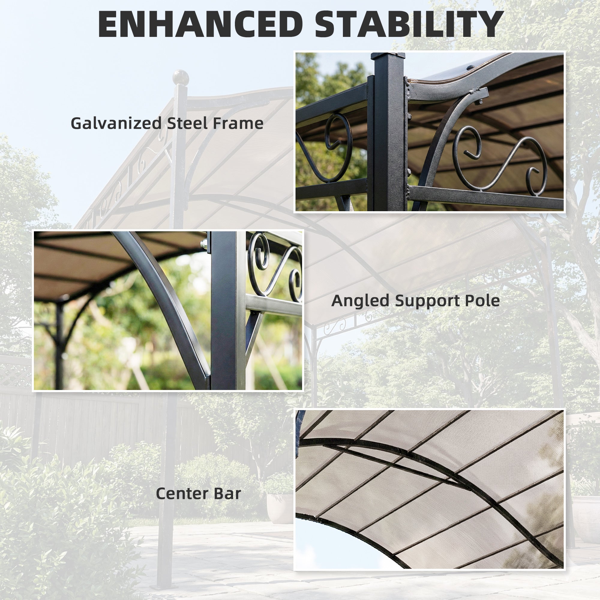 10' x 10' Outdoor Pergola with UV30+ Canopy Galvanized Steel Frame Sun Shade with Arched Top, Cream White