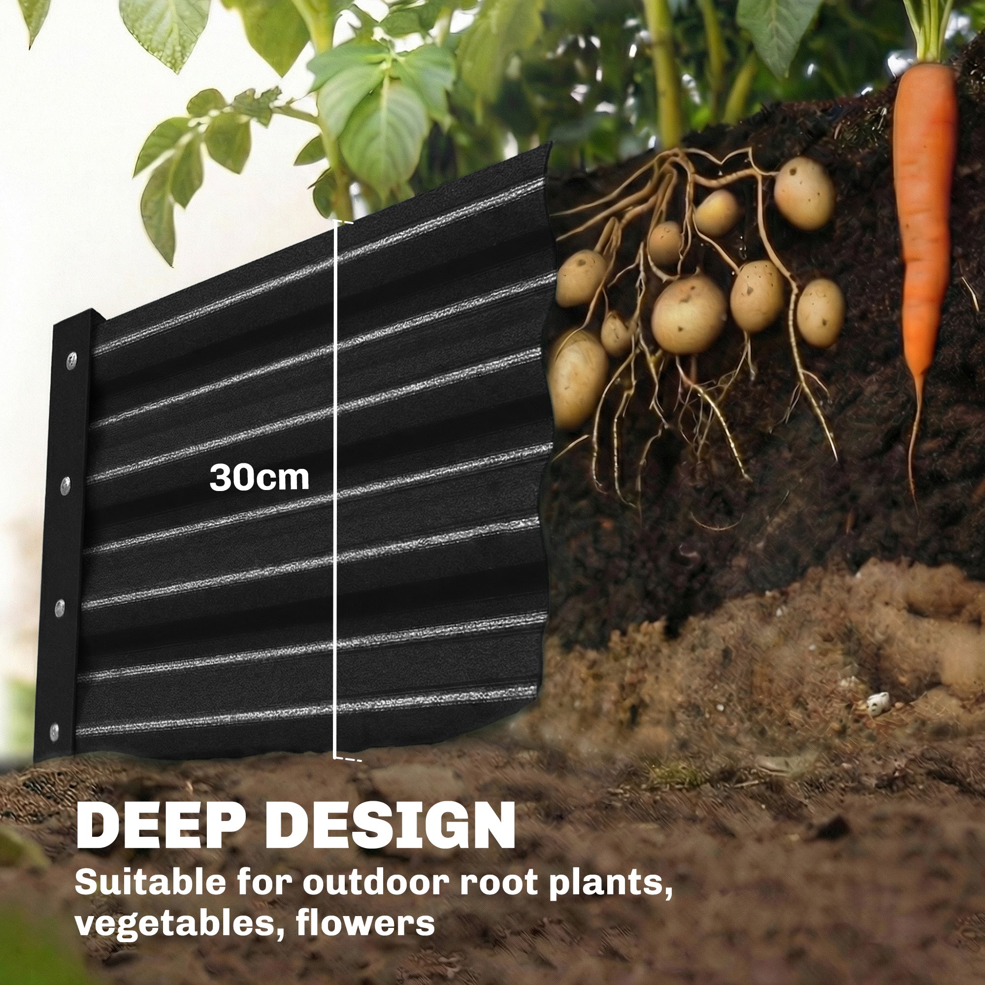 12 x 4 x 1ft Galvanized Raised Garden Bed, Reinforced Outdoor Planter Box with Open Bottom, Black