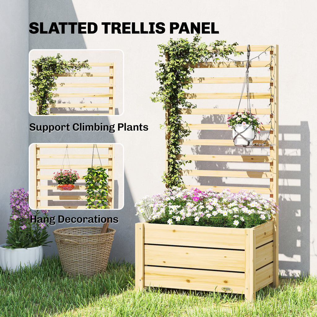 Wooden Raised Garden Bed with Trellis, Outdoor Elevated Planter Box with Drainage Hole and Bed Liner