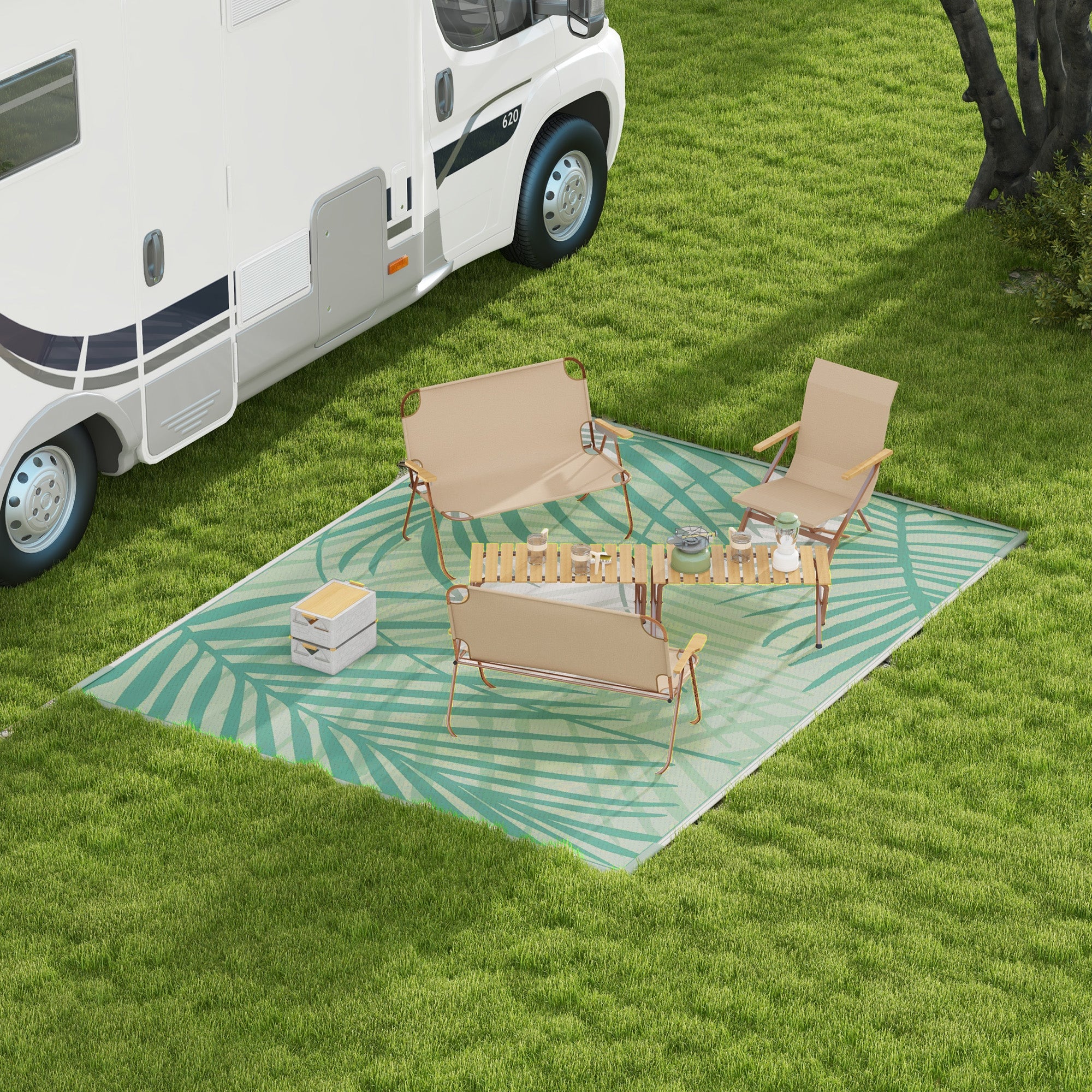 Reversible Outdoor Rug with Carry Bag, 9' x 12' Waterproof Rug, Portable RV Camping Carpet for Backyard