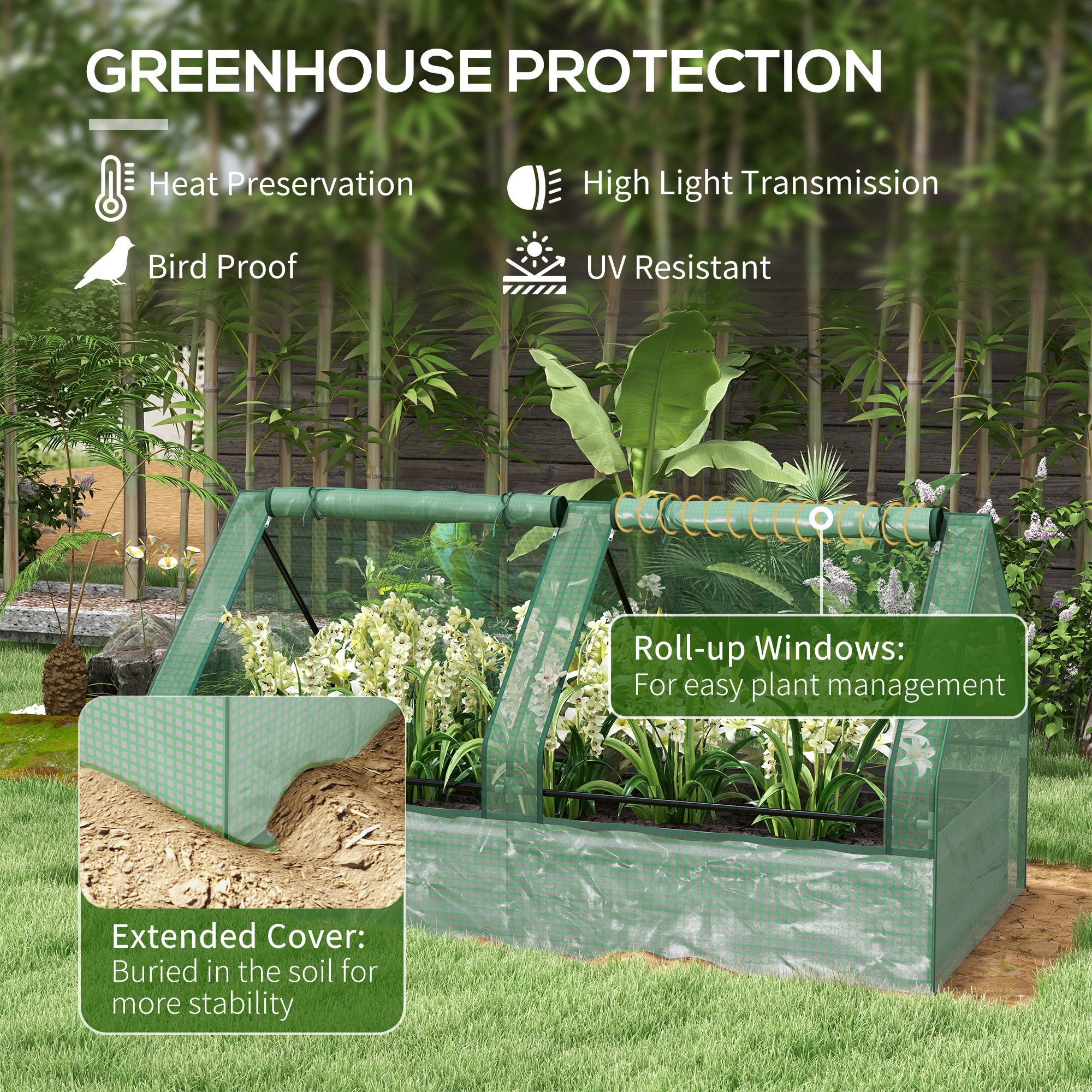 Raised Garden Bed with Cover, 6x3 Metal Planter Box Mini Greenhouse for Vegetables, Green and Dark Grey
