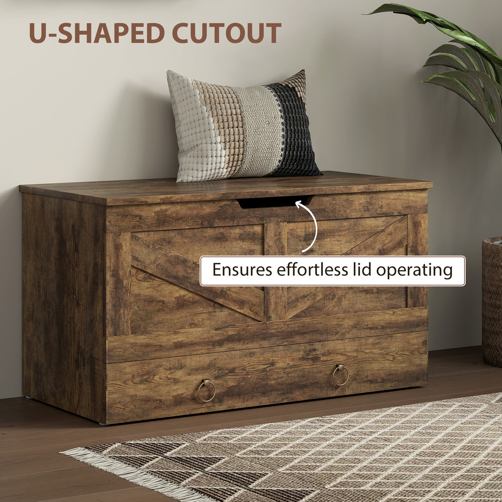 31.5 Inches Storage Chest, Storage Trunk with 2 Safety Hinges for Living Room, Rustic Brown