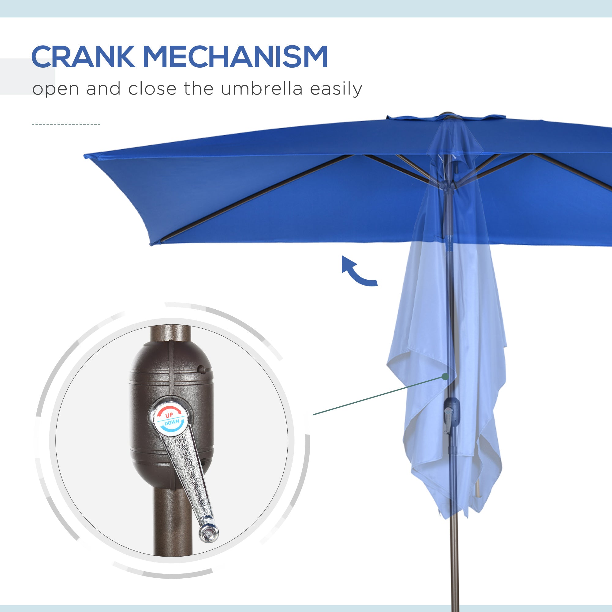 6.5x10ft Patio Umbrella, Rectangle Market Umbrella with Aluminum Frame and Crank Handle, Garden Parasol Outdoor Sunshade Canopy, Dark Blue
