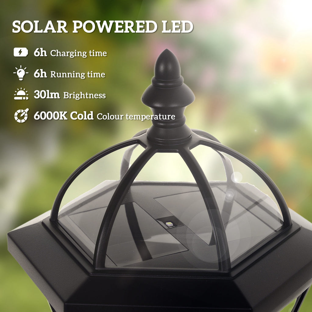 2 Piece LED Garden Lights Lamp Post Solar Powered Auto Switch Outdoor Lantern Patio Pathway Walkway Water-Resist 6 Hours Black