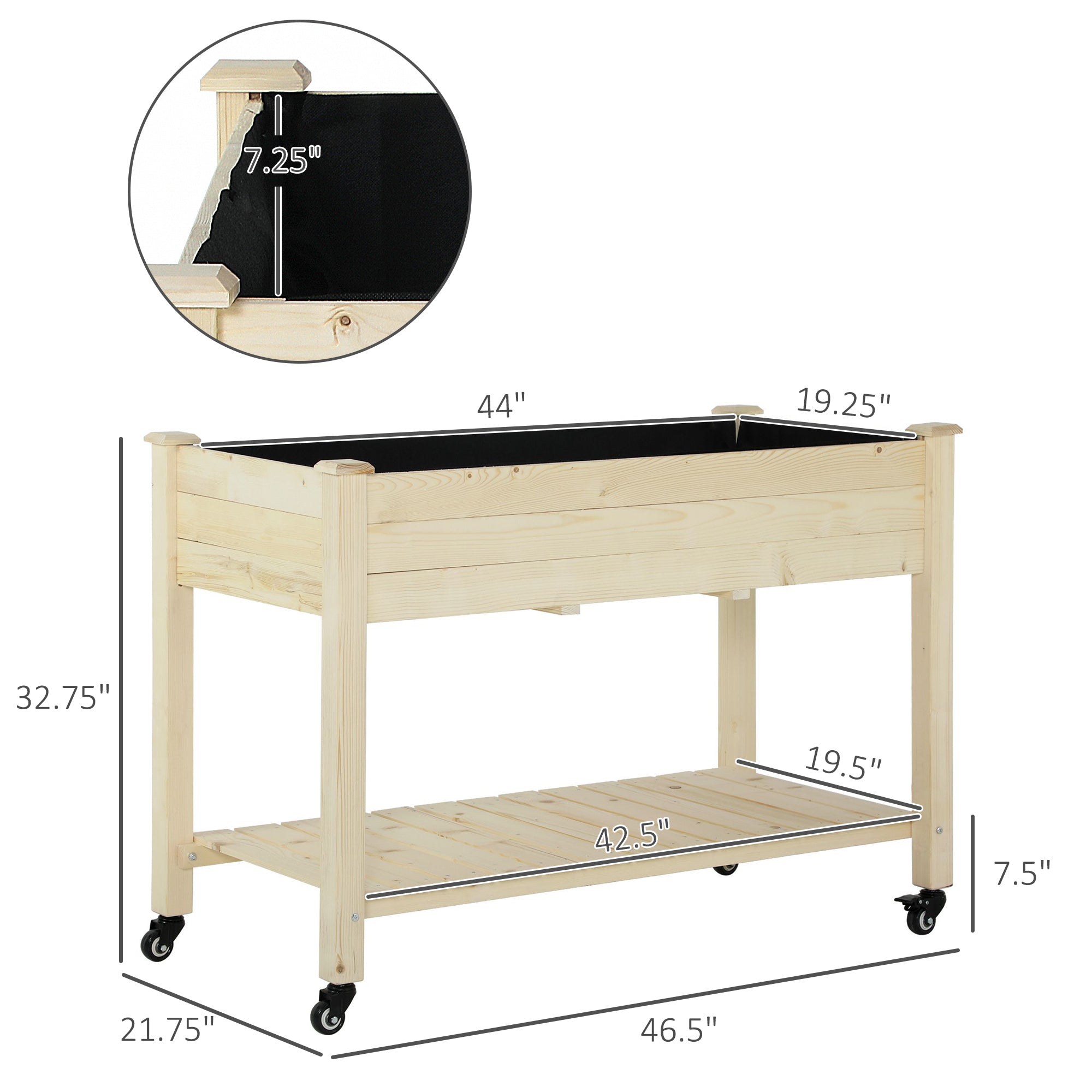 Mobile Raised Garden Bed Elevated Wood Planter Box with Lockable Wheels, Storage Shelf for Herbs Vegetables, Natural
