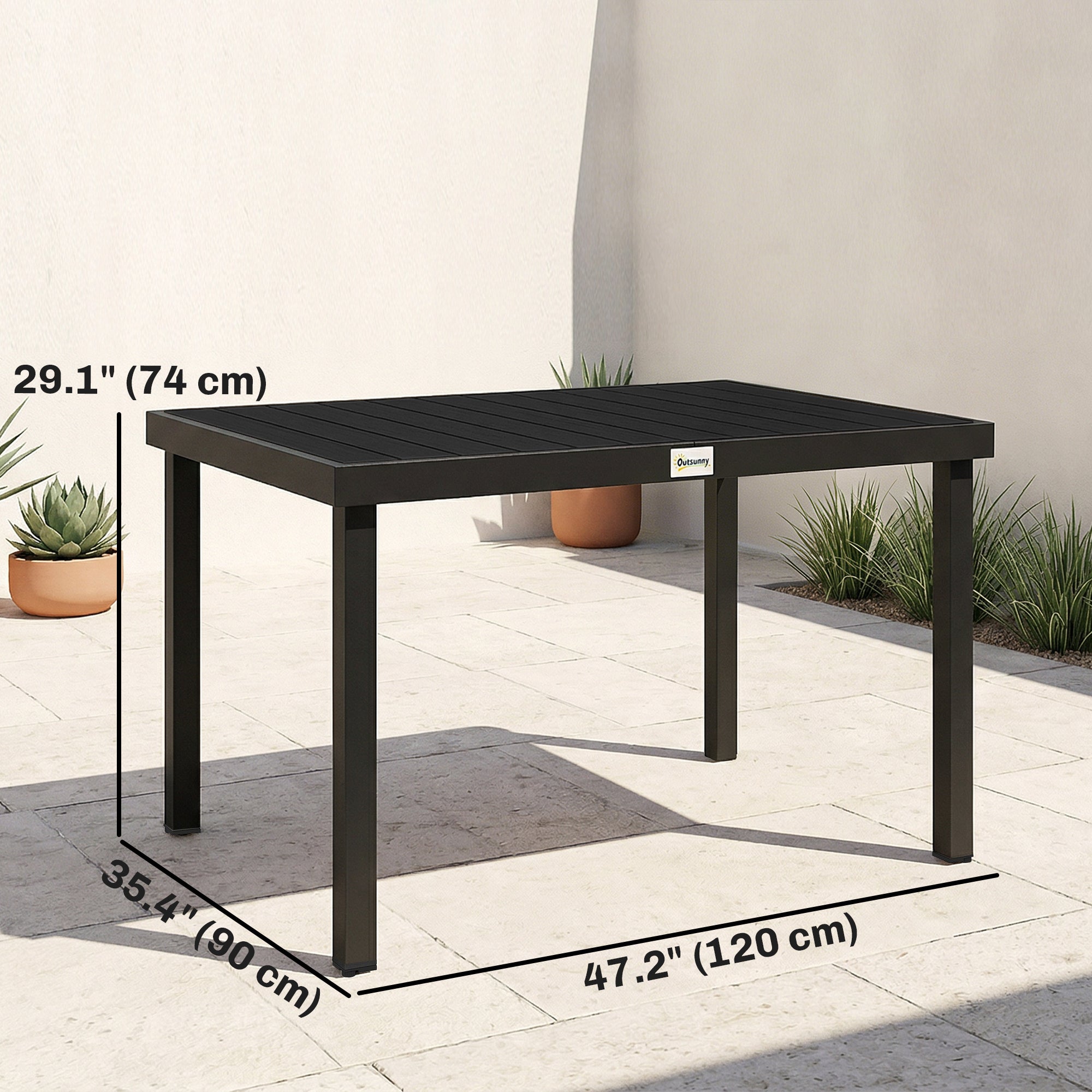 Aluminum Outdoor Dining Table for 6, Patio Rectangular Table, 47.2" x 35.4" x 29.1", Black