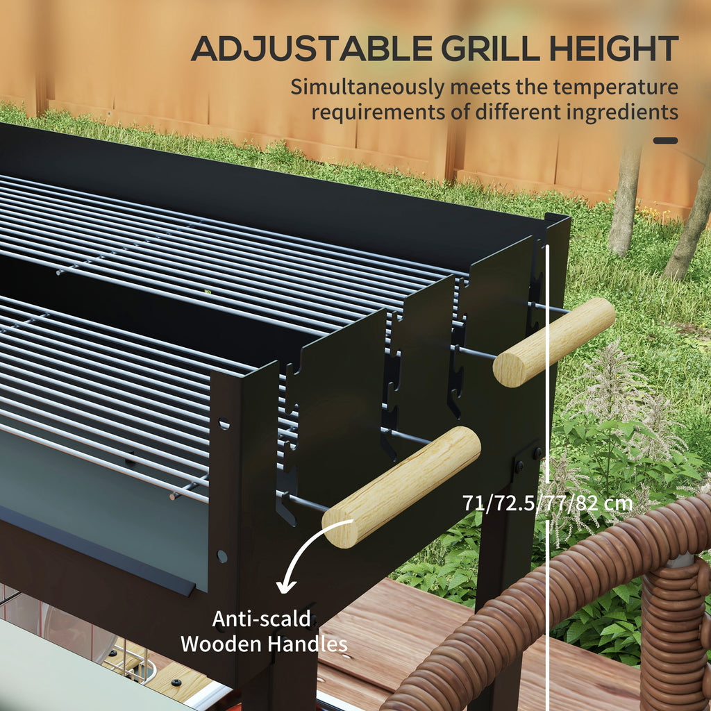 Charcoal Grill,BarbecueÂ Trolley with Double Adjustable Grill, Side Table, Storage Shelf and Wheels, Black