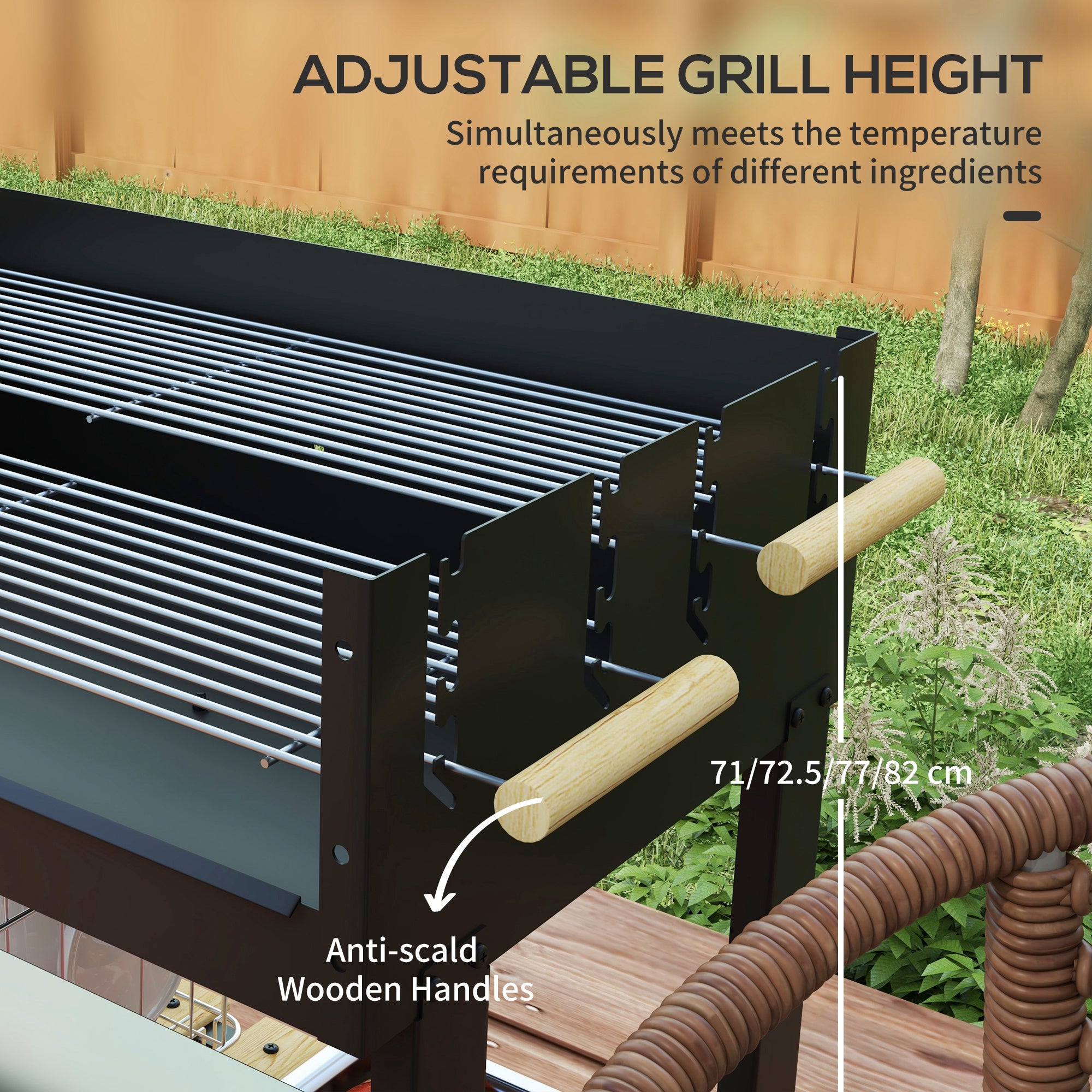 Charcoal Grill,BarbecueÂ Trolley with Double Adjustable Grill, Side Table, Storage Shelf and Wheels, Black