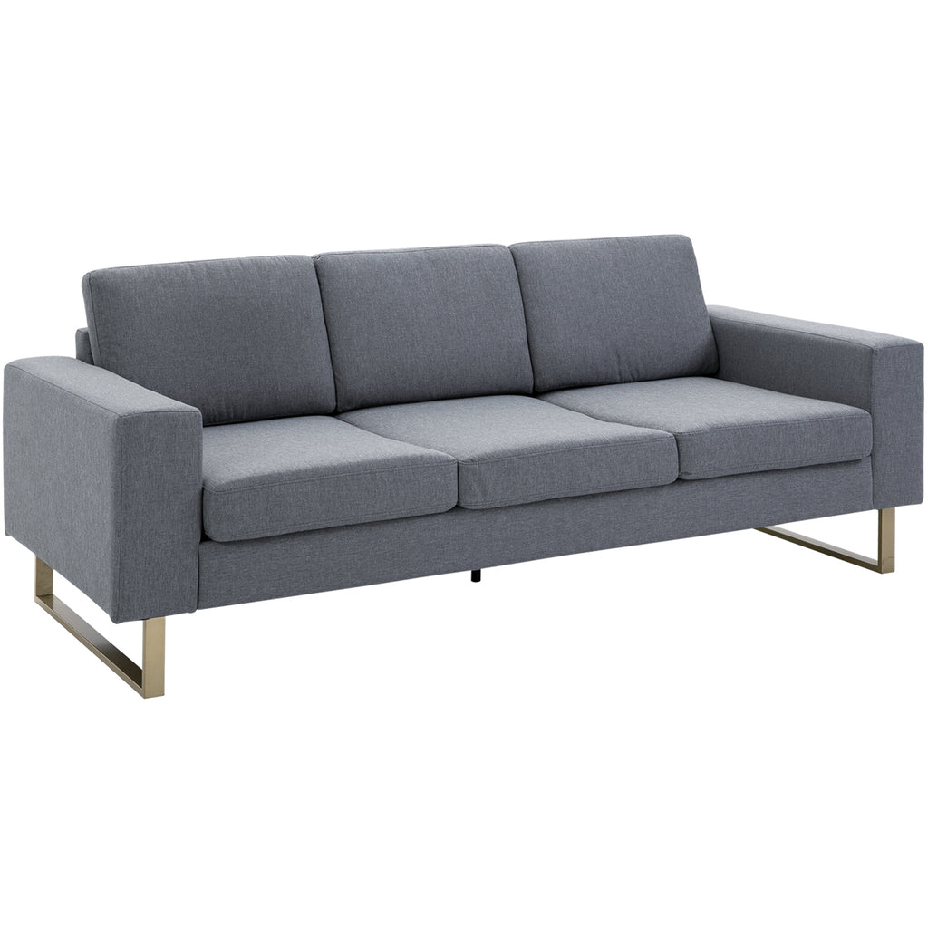 3 Seater Sofa, Linen Upholstered Cozy Padded Couch with Steel Leg, Backrest and Wide Armrest, for Living room, Bedroom, Dark Grey