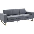 3 Seater Sofa, Linen Upholstered Cozy Padded Couch with Steel Leg, Backrest and Wide Armrest, for Living room, Bedroom, Dark Grey