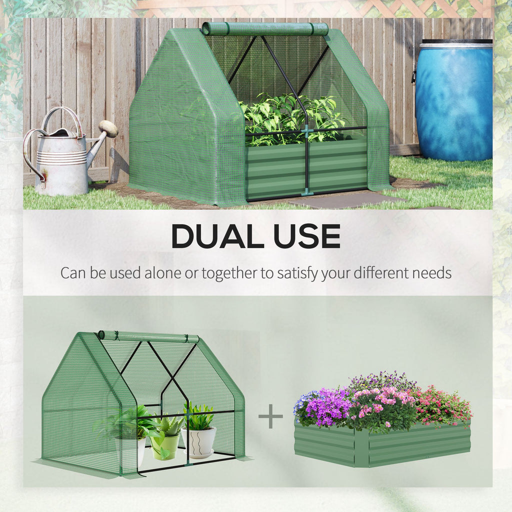 Steel Outdoor Raised Garden Bed with Greenhouse,Cover, Roll Up Door, Dual Use, 50"x37.4"x36.2", Green