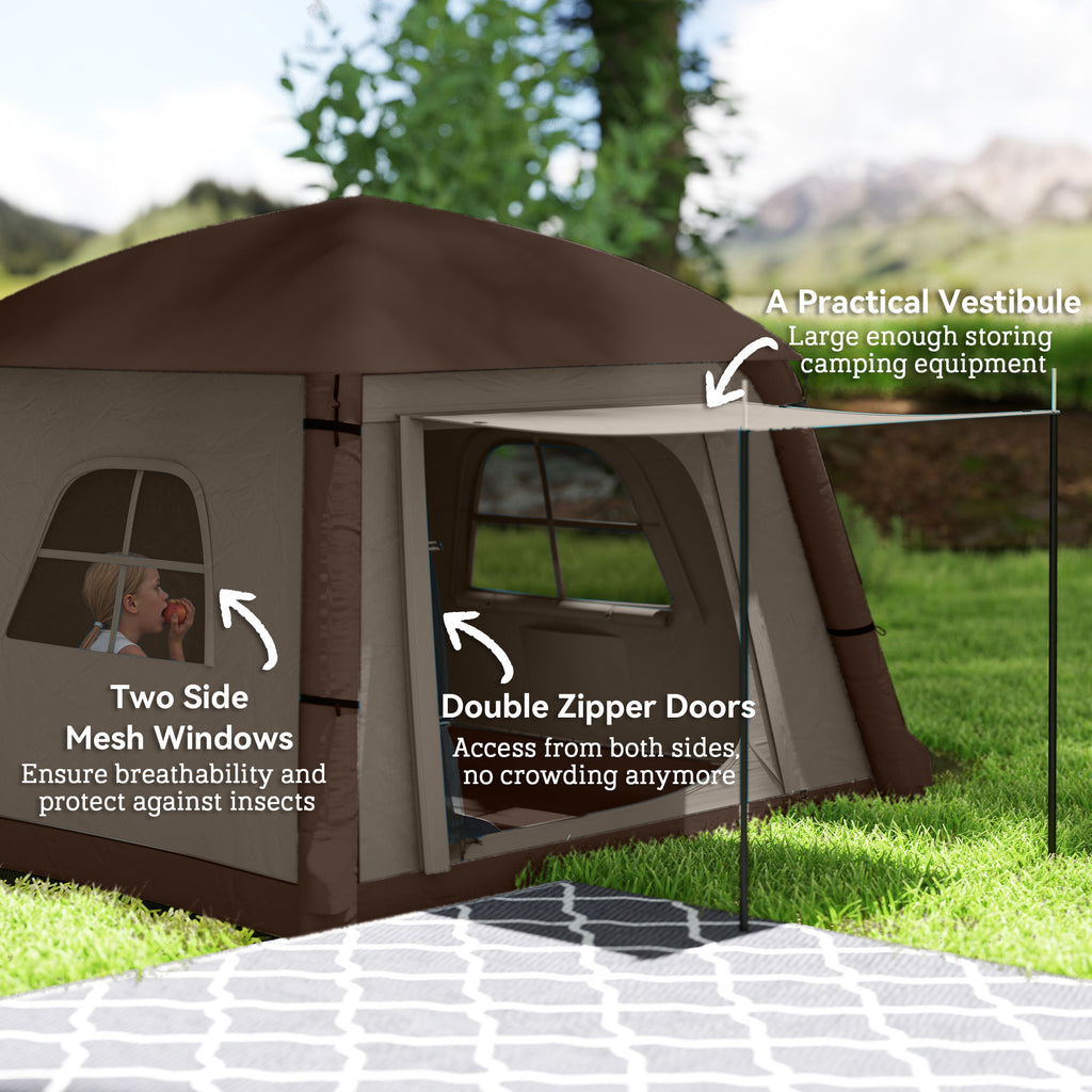 Inflatable Camping Tent, 1-2 Person Glamping Tent with Hand Pump, Blow Up Tent with Doors, Carry Bag, Khaki and Brown