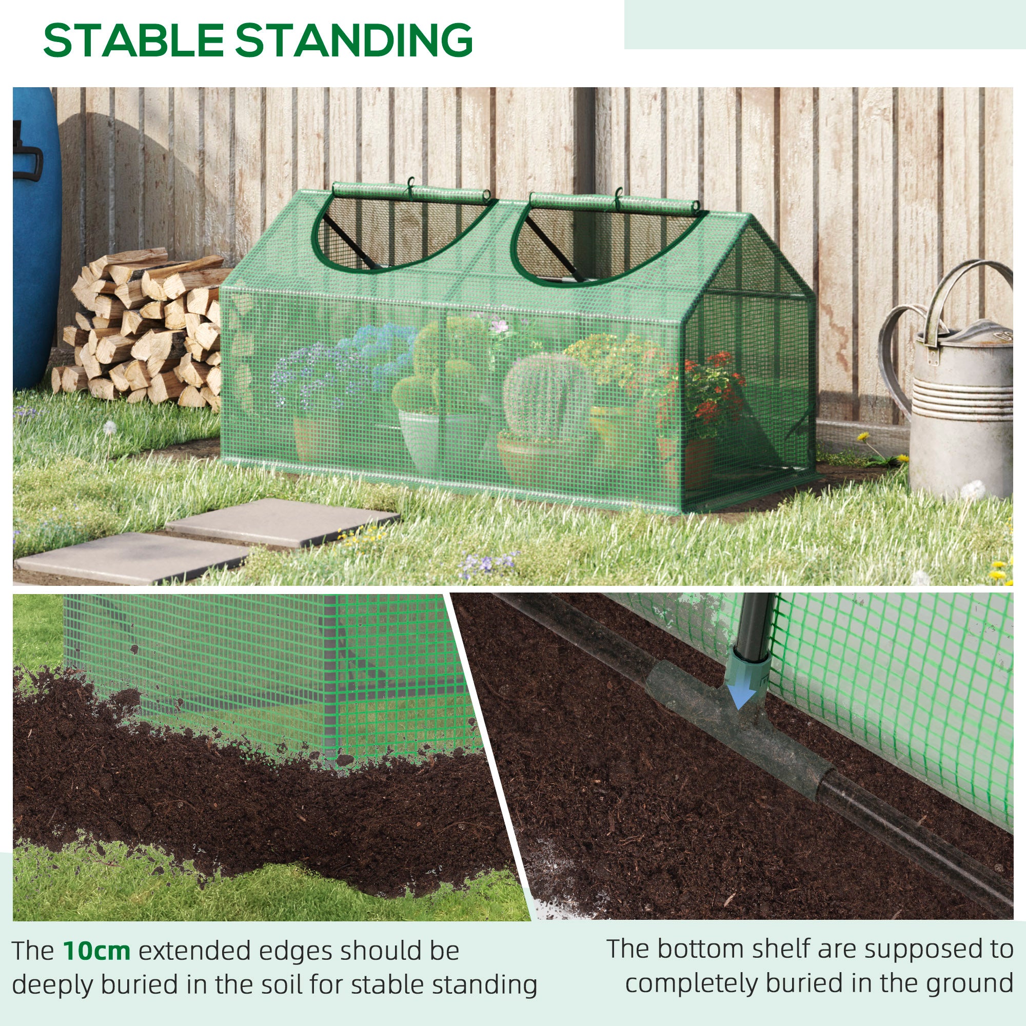 47" x 24" x 24" Portable Mini Tunnel Greenhouse Garden Planting Outdoor Flower Warm House Box with 2 Windows, Steel Frame and PE Cover, Green