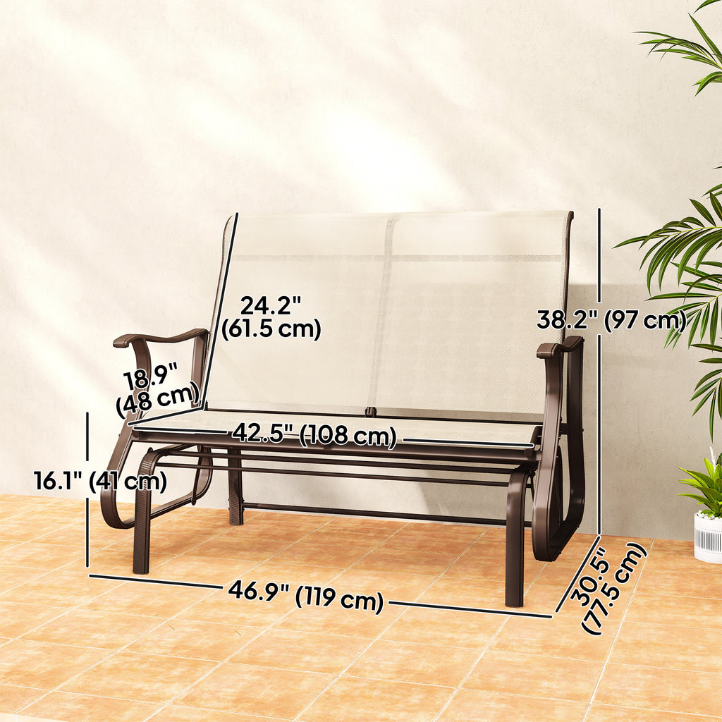 2-Person Outdoor Glider Chair, Patio Glider Rocking Chair with Mesh Seat and Backrest, Steel Frame for Outdoor, Backyard, Khaki