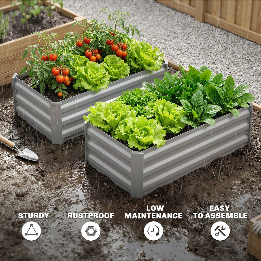 Set of 2 Galvanized Raised Beds for Garden, Outdoor Planter Box for Flowers, Herbs and Vegetables, Light Grey