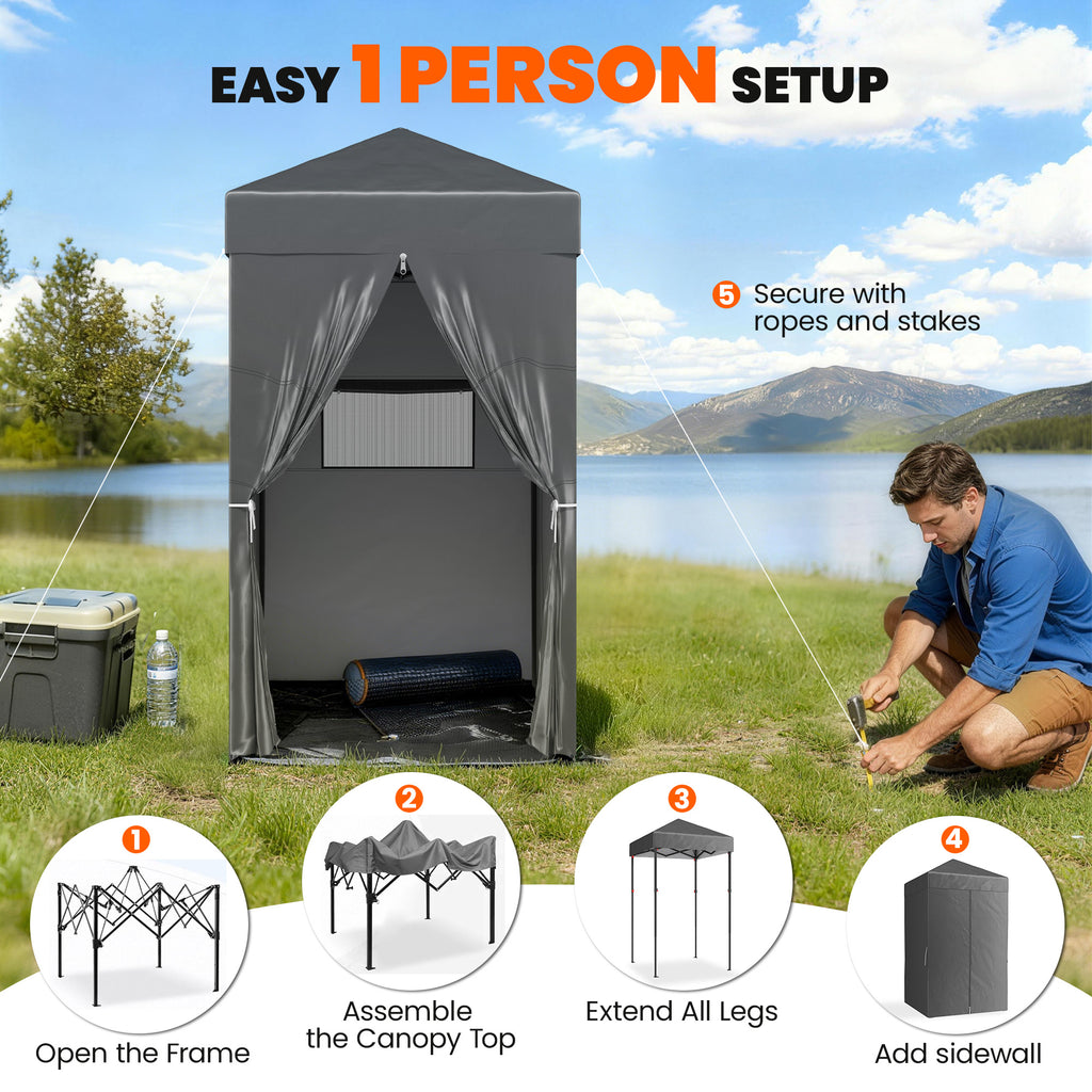 4 x 4 ft Compact Pop Up Canopy Tent, UPF 50+ Changing Room, Portable Instant Privacy Canopy with Mesh Window, Dark Grey