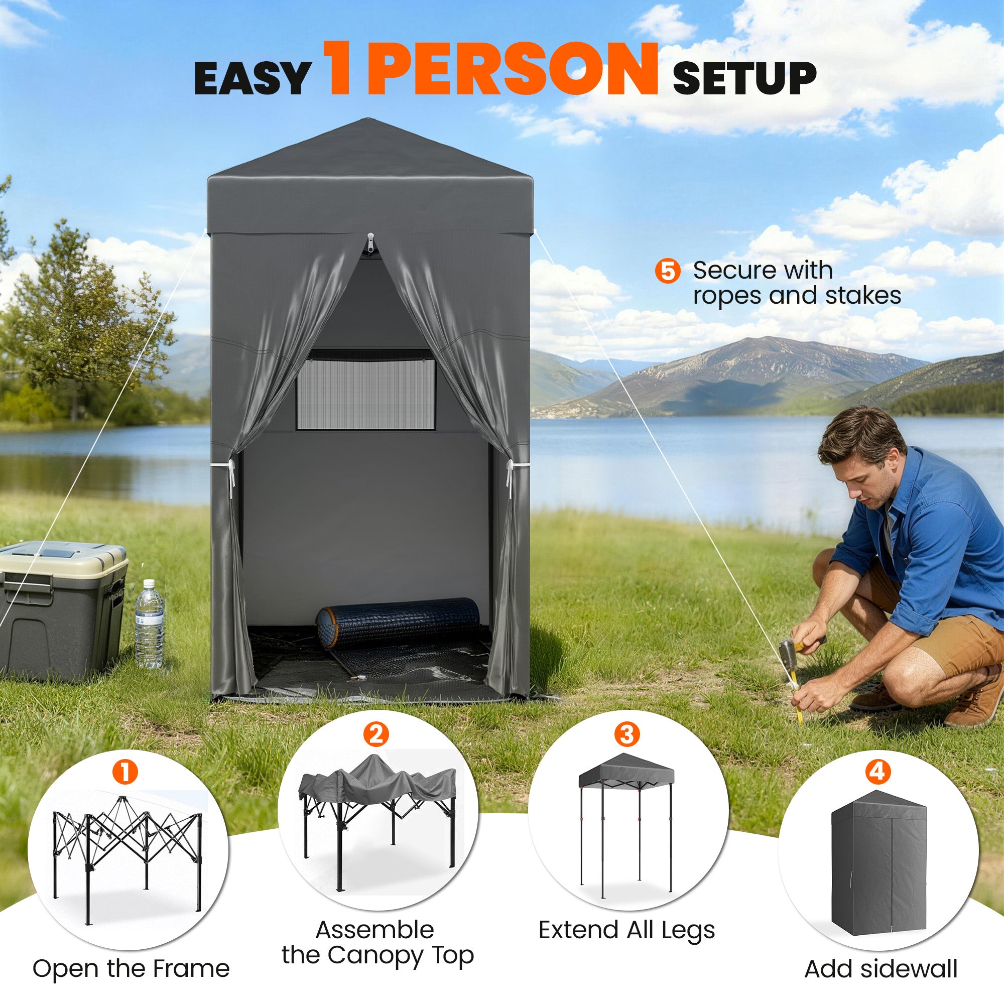 4 x 4 ft Compact Pop Up Canopy Tent, UPF 50+ Changing Room, Portable Instant Privacy Canopy with Mesh Window, Dark Grey