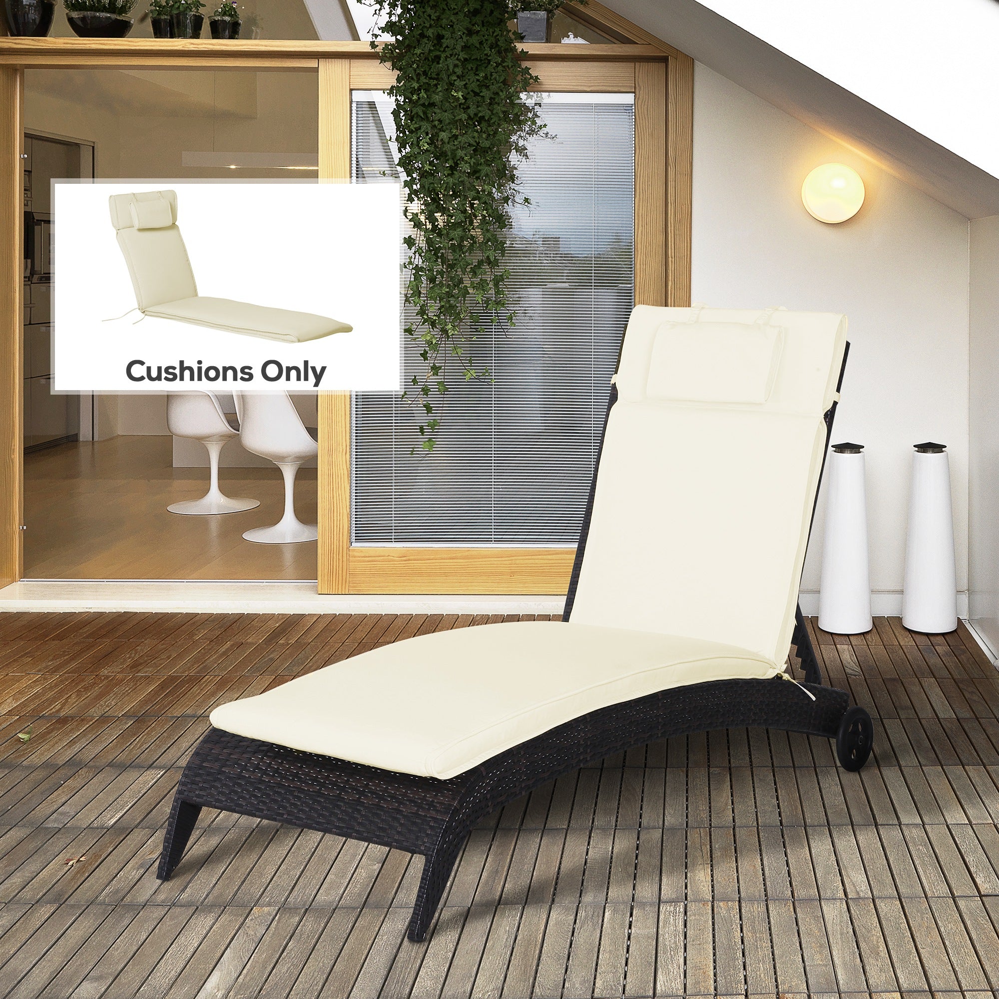 Lounger Chair Cushion ONLY with Thick Padded, Headrest, Cream White