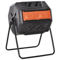Tumbling Compost Bin Outdoor Dual Chamber 360Â° Rotating Composter 43 Gallon with Sliding Doors, Orange
