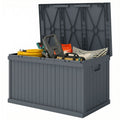 70 Gallon Deck Box, Resin Outdoor Storage Box with Handles, Waterproof Storage Container for Garden Tools, Dark Grey